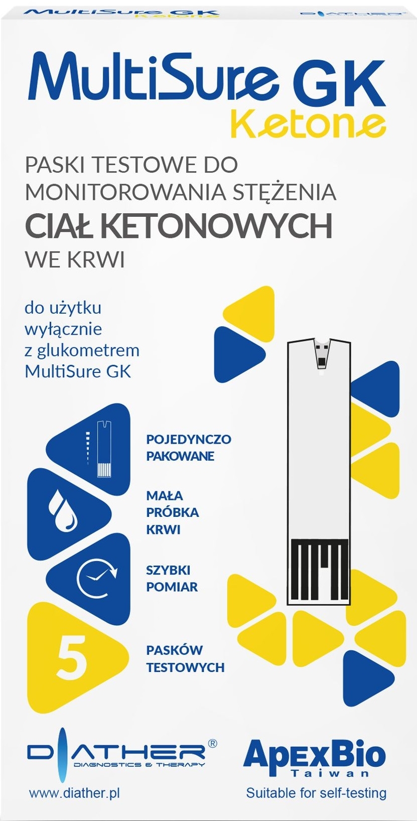 Paski testowe do określania poziomu ketonów - Diather Diagnostics & Therapy MultiSure GK Ketone — Zdjęcie 5 szt.