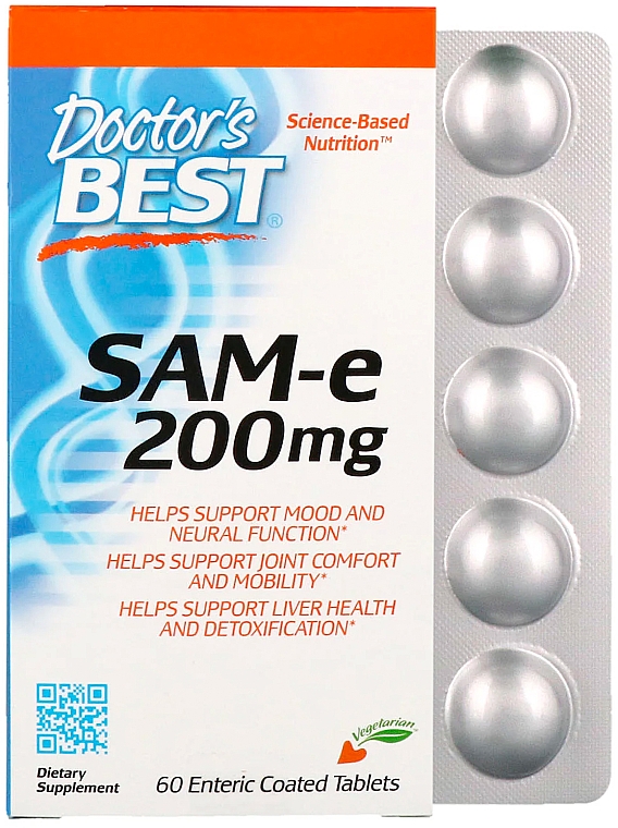 Adenozylometionina SAM-e w tabletkach, 200 mg - Doctor's Best — Zdjęcie N1