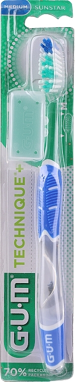 PRZECENA! Szczoteczka do zębów średnia Technique +, niebieska - G.U.M Medium Regular Toothbrush * — Zdjęcie N1