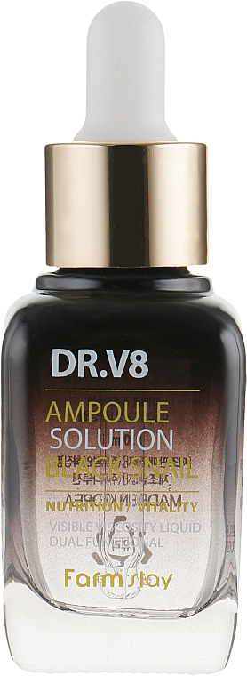 Serum z mucyną czarnego ślimaka - FarmStay DR.V8 Ampoule Solution Black Snail — Zdjęcie N2