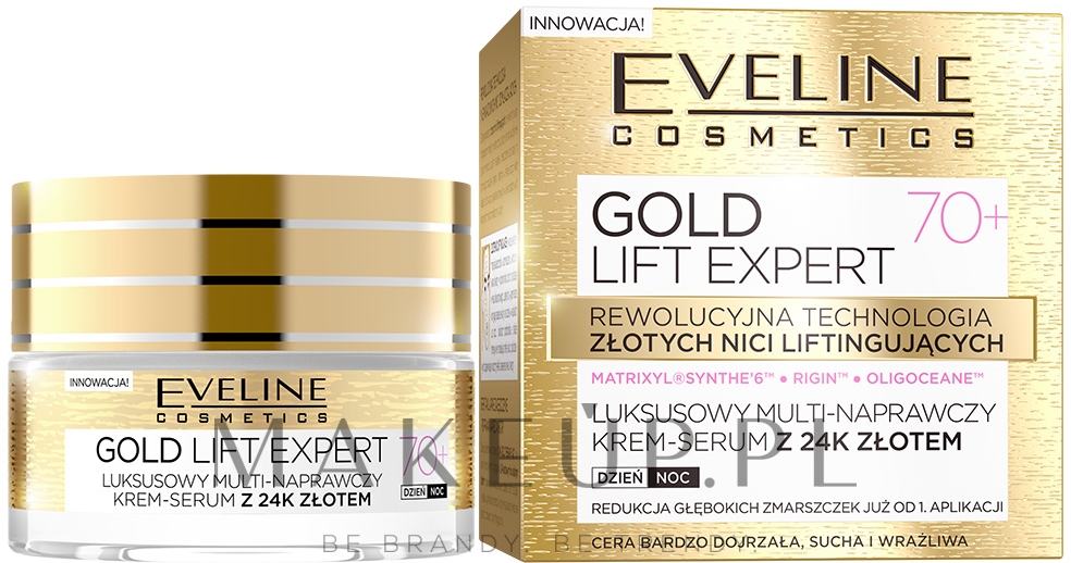 Luksusowy multinaprawczy krem-serum z 24k złotem 70+ - Eveline Cosmetics Gold Lift Expert — Zdjęcie 50 ml
