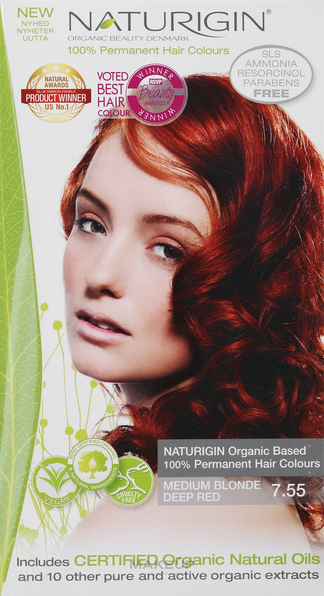 Farba do włosów - Naturigin Organic Based 100% Permanent Hair Colours — Zdjęcie 7.55 - Medium Blonde Deep Red