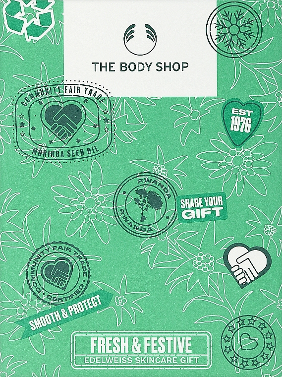 Zestaw - The Body Shop Fresh & Festive Edelweiss Skincare Gift Christmas Gift Set (gel/100ml + ser/30ml + eye/ser/10ml + acc/1pc) — Zdjęcie N1
