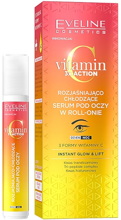 Rozjaśniająco-chłodzące serum pod oczy w roll-onie - Eveline Cosmetics Vitamin C 3x Action 