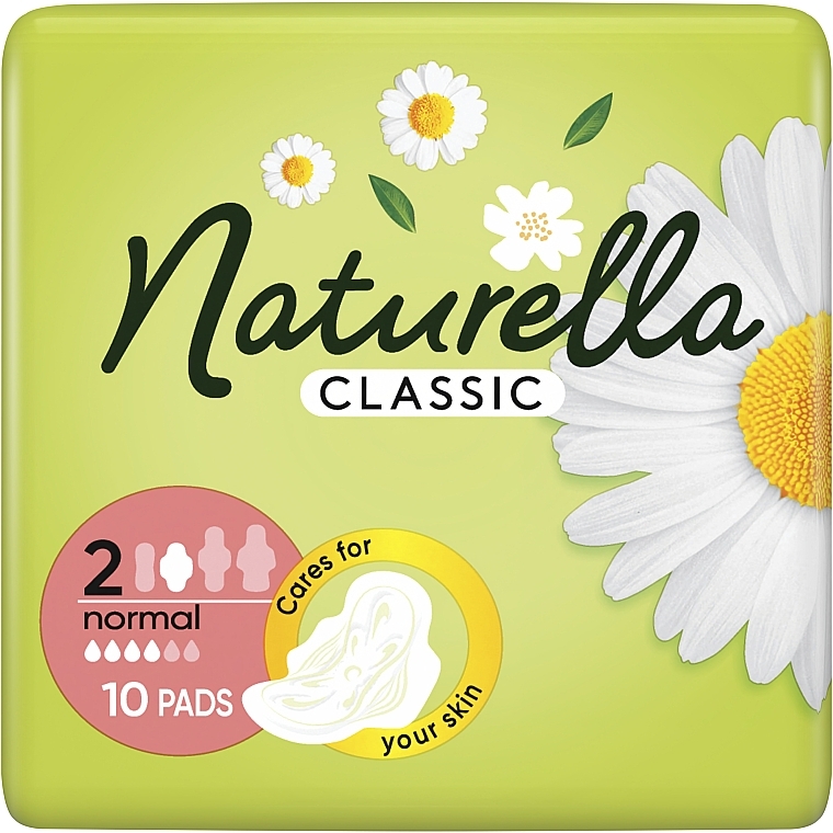 Podpaski ze skrzydełkami, 10 szt. - Naturella Classic Camomile Normal, Derma-Cream