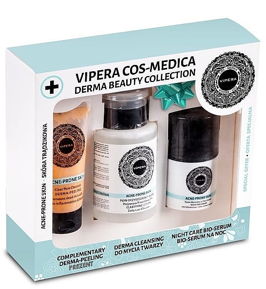 PRZECENA! Zestaw do pielęgnacji skóry trądzikowej - Vipera Cos-Medica (peeling 50 ml + f/wash 175 ml + serum 30 ml) * — Zdjęcie N1