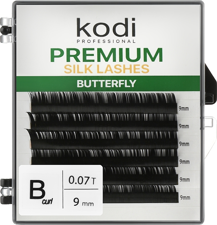 Sztuczne rzęsy Butterfly Green B 0.07 (6 rzędów: 9 mm) - Kodi Professional — Zdjęcie N1