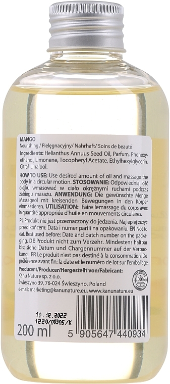 PREZENT! Olejek do masażu Mango - Kanu Nature Mango Massage Oil — Zdjęcie N2