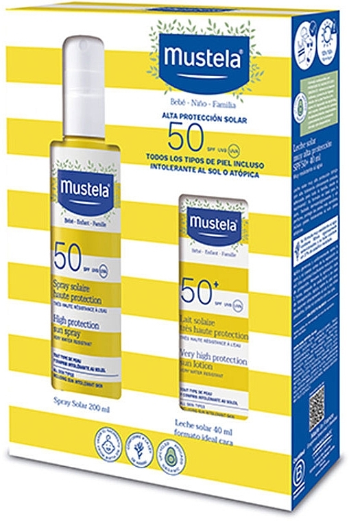 Zestaw do odżywienia włosów - Mustela Bebe Sun Protection SPF50 (b/spray/200ml + b/milk/40ml) — Zdjęcie N1