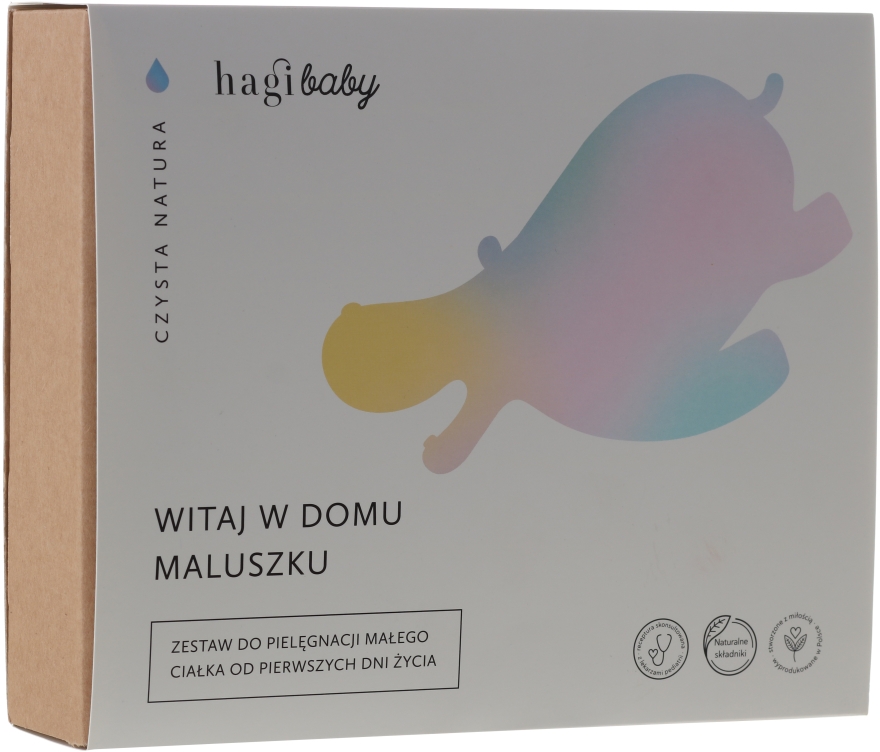 Zestaw Witaj w domu maluszku - Hagi Baby (oil 150 ml + cr 50 ml + soap 100 g + gel/shm 250 ml + b/cr 50 ml) — Zdjęcie N1