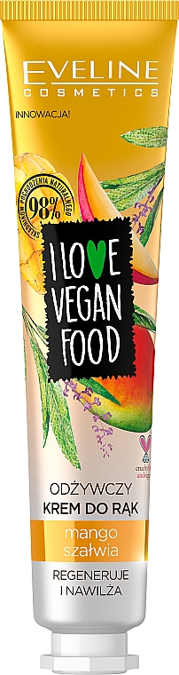 Odżywczy krem do rąk Mango i szałwia - Eveline Cosmetics I Love Vegan Food  — Zdjęcie N1