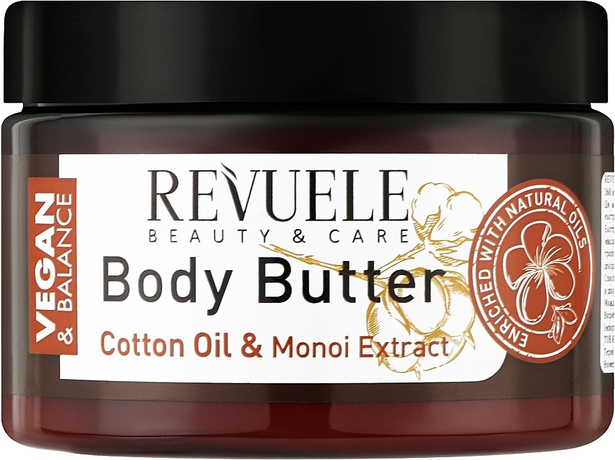 Masło do ciała Olej bawełniany i ekstrakt z monoi - Revuele Vegan & Balance Body Butter Cotton Oil & Monoi Extract — Zdjęcie N1