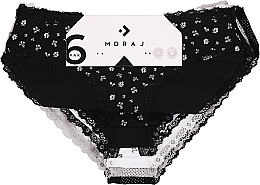 Damskie majtki bikini z wzorem i koronkowym wykończeniem, 6 par, czarny + szary + biały - Moraj — Zdjęcie N1
