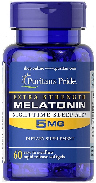 Suplement diety Melatonina, 5 mg - Puritan's Pride Extra Strength Melatonin 5mg Softgels — Zdjęcie N2