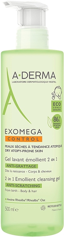 Emolientowy żel dla dzieci do mycia włosów i skóry suchej skłonnej do atopii - A-Derma Exomega Control Emollient Cleansing Gel