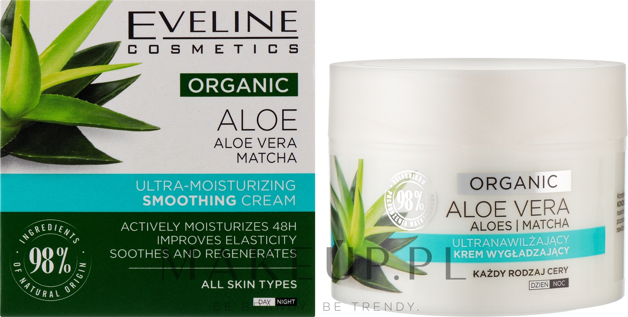 Ultranawilżający krem wygładzający - Eveline Cosmetics Organic Aloe Cream — Zdjęcie 50 ml