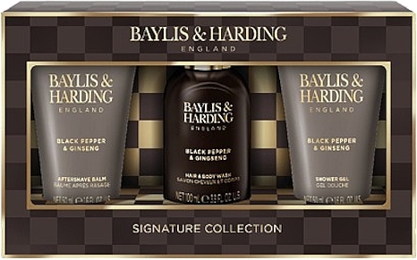 Zestaw - Baylis & Harding Black Pepper & Ginseng Men's Luxury Mini Trio Gift Set (ash/balm/50ml + shm/100ml + sh/gel/50ml) — Zdjęcie N1