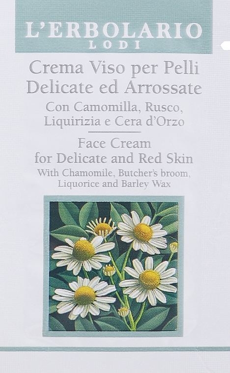 Krem do skóry wrażliwej z rumiankiem, igliwiem i lukrecją - L'Erbolario Crema Viso per Pelli Delicate ed Arrossate Con Camomilla/Rusco/Liquirizia (próbka) — Zdjęcie N1