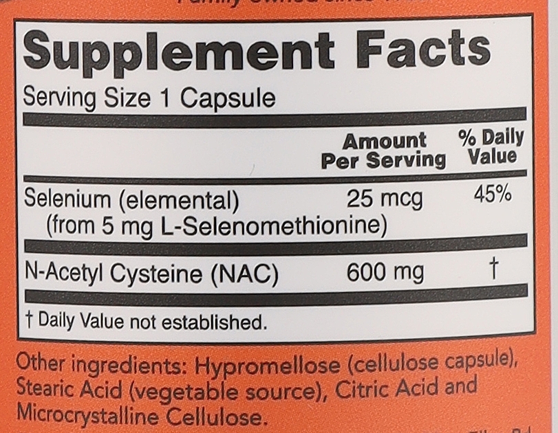 Suplement diety NAC, 600 mg - Now Foods NAC Veg Capsules — Zdjęcie N5