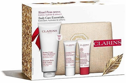 Zestaw - Clarins Body Care Essentials Set (b/lot/200 ml + b/scr/30 ml + h/balm/30 ml + bag) — Zdjęcie N1