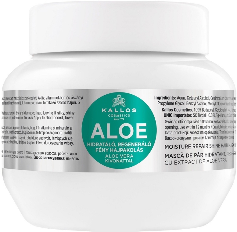 Nawilżająca maska regenerująca do włosów Aloe - Kallos Cosmetics Moisture Repair Aloe Hair Mask