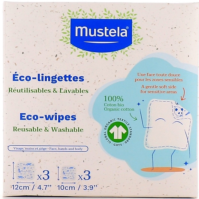 PRZECENA! Chusteczki ekologiczne wykonane w 100% z bawełny organicznej - Mustela Eco-Wipers Kit (wymienny wkład) * — Zdjęcie N1