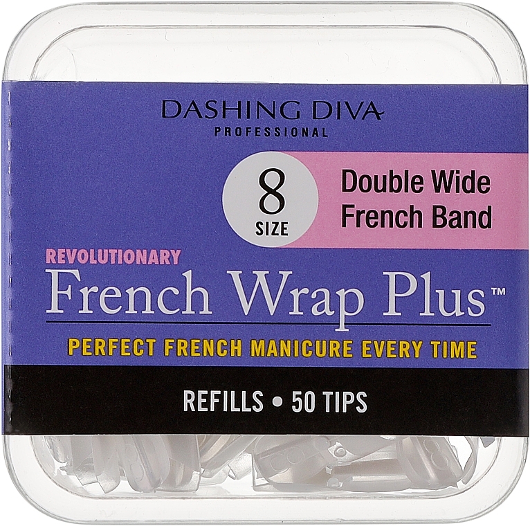 Tipsy - Dashing Diva French Wrap Plus Double Wide White 50 Tips (Size 8) — Zdjęcie N1