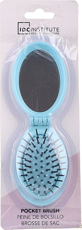 PRZECENA! Szczotka do włosów z lusterkiem, niebieska - IDC Institute Pocket Pop Out Brush With Mirror * — Zdjęcie N1