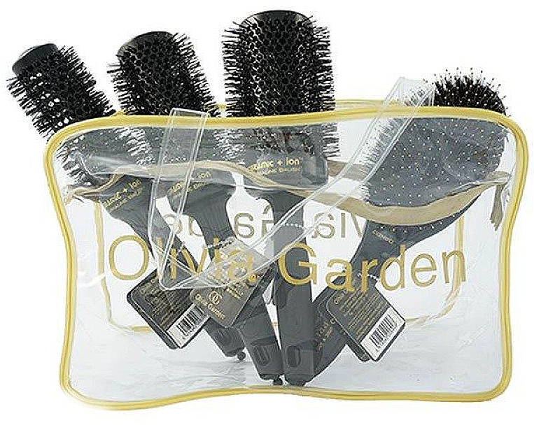 Zestaw 4 szczotek do włosów - Olivia Garden Ceramic+ Ion Black — Zdjęcie N1