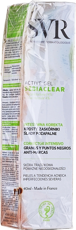 PRZECENA! Żel do twarzy korygujący niedoskonałości - SVR Sebiaclear Active Gel Spots Blackheads Anti-Marks Intensive Cottecror * — Zdjęcie N1