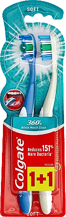 Szczoteczki do zębów 360 Superclean, średnia, 1+1, niebieska + beżowa - Colgate