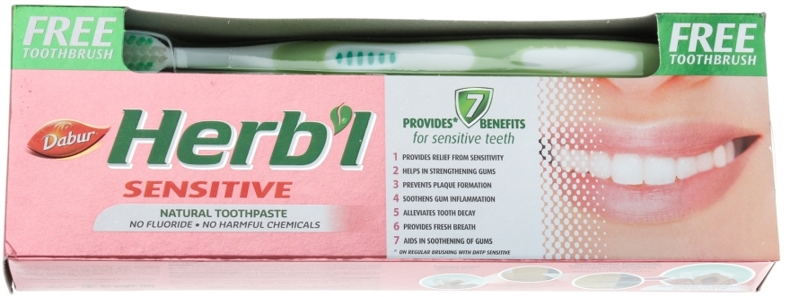 Zestaw "Sensitive" - Dabur Herb`l (toothbrush + toothpaste 150 g)