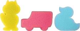 Zestaw gąbek do kąpieli dla niemowląt, 3 szt., żółty lis + różowy samochód + niebieskie kaczątko - Ewimark — Zdjęcie N1