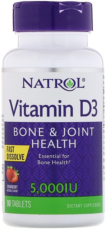 Witamina D3, 5000 IU, truskawkowy smak - Natrol Vitamin D3 Bone & Joint Health — Zdjęcie N1