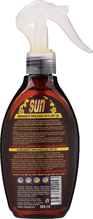 Olejek do opalania SPF 20 - Vivaco Sun Argan Oil — Zdjęcie N2