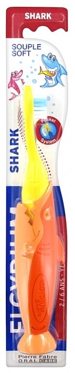 Szczoteczka do zębów dla dzieci Rekin, 2-6 lat, żółto-pomarańczowa - Elgydium Kids Shark 2-6 Years — Zdjęcie N1