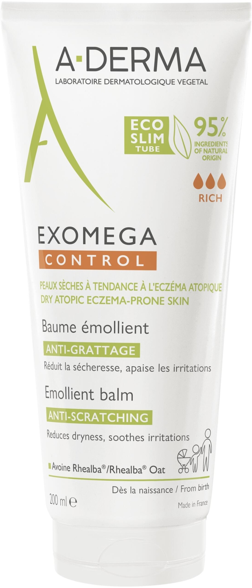 Zmiękczający balsam do ciała - A-Derma Exomega Control Emollient Balm Anti-Scratching — Zdjęcie 200 ml