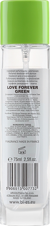 Perfumowany dezodorant w atomizerze - Bi-es Love Forever Green — Zdjęcie N2