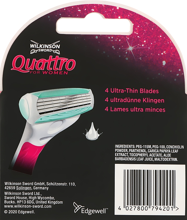 Zestaw wymiennych ostrzy, 3+1 szt. - Wilkinson Sword Quattro for Women Sensitive — Zdjęcie N2