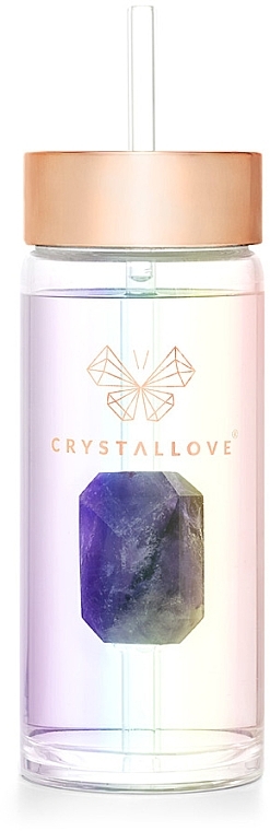 Szklana holograficzna butelka na wodę z ametystem i słomką, 400 ml - Crystallove Glass Hologram Water Bottle with Amethyst and Straw — Zdjęcie N7