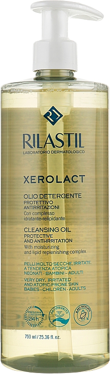 Oczyszczający olejek do twarzy i ciała do skóry bardzo suchej, podrażnionej i atopowej - Rilastil Xerolact Cleansing Oil — Zdjęcie N3