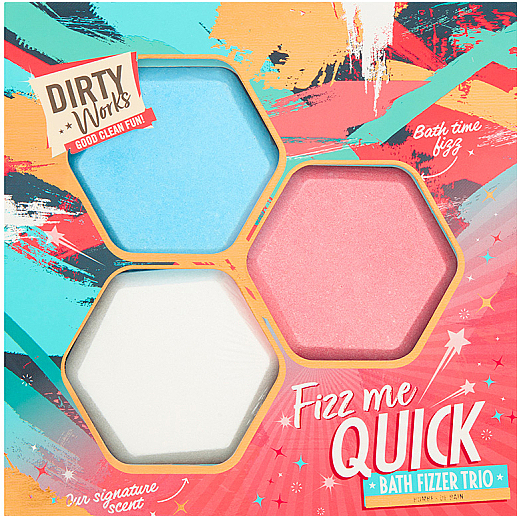 Zestaw - Dirty Works Fizz Me Quick Bath Fizzer Trio (bath/bomb 3 x 80 g) — Zdjęcie N1
