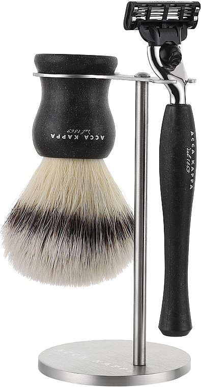 Zestaw do golenia - Acca Kappa Natural Style Set Black (razor/1pc + brush/1pc + stand/1pc) — Zdjęcie N1
