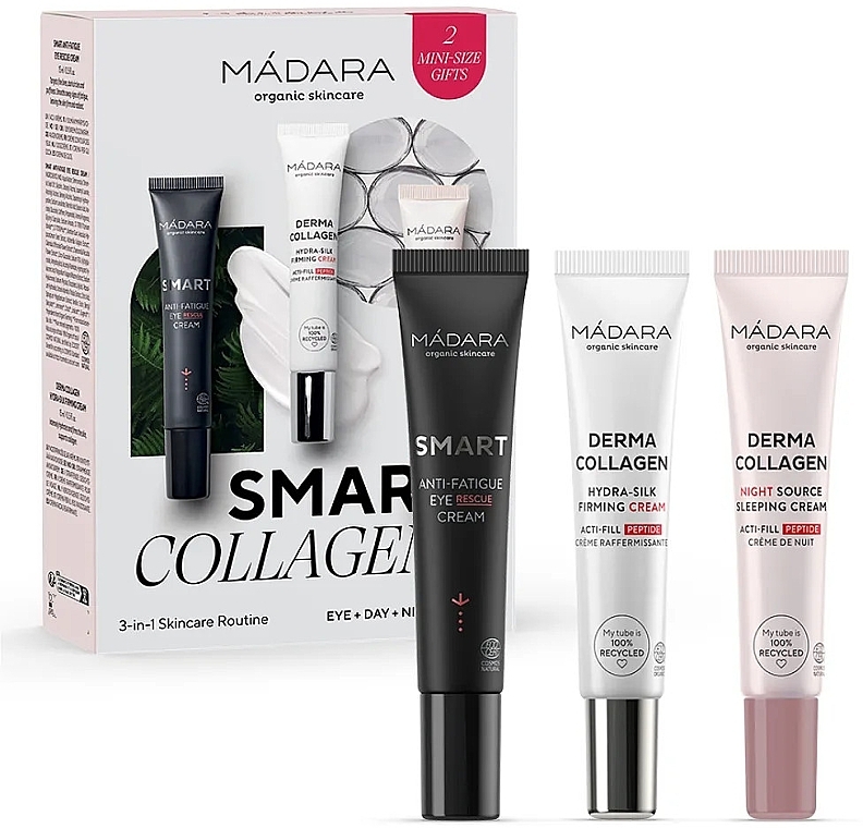 Zestaw - Madara Cosmetics Smart Collagen 3-in-1 Skincare Set (eye/cr/15ml + f/cr/15ml + n/cr/15ml) — Zdjęcie N1