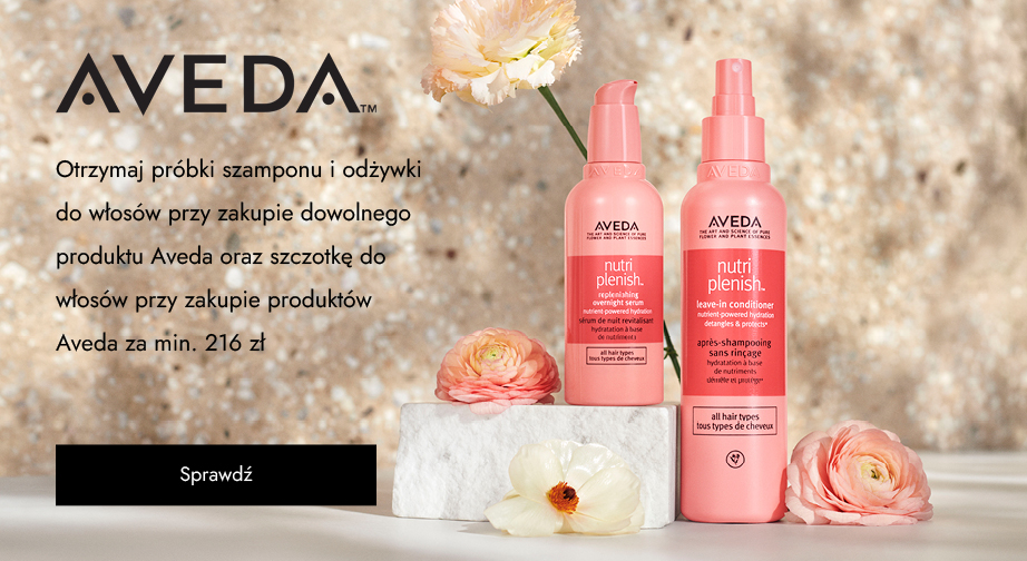 Otrzymaj próbki szamponu i odżywki do włosów przy zakupie dowolnego produktu Aveda oraz szczotkę do włosów przy zakupie produktów Aveda za min. 216 zł.