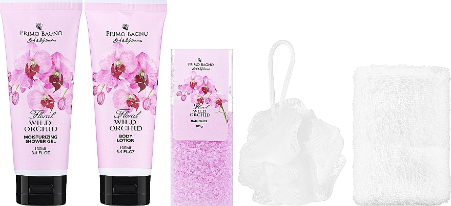 Zestaw - Primo Bagno Floral Wild Orchid Gift Set (sh/gel/100 ml + b/lot/100 ml + bath/salt/100 g + sponge + towel) — Zdjęcie N2
