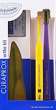 Zestaw szczoteczek do zębów, wersja 44 (żółta, fioletowa) - Curaprox Ortho Kit (brush/1pcs + brushes 07,14,18/3pcs + UHS/1pcs + orthod/wax/1pcs + box) — Zdjęcie N1