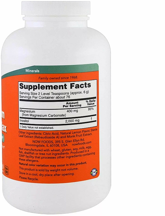Suplement diety Magnez i inozytol - Now Foods Magnesium Inositol Relax Powder — Zdjęcie N2