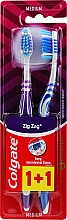 Szczoteczki do zębów, średnia twardość, fioletowa + granatowa - Colgate Zig Zag Plus Medium — Zdjęcie N1