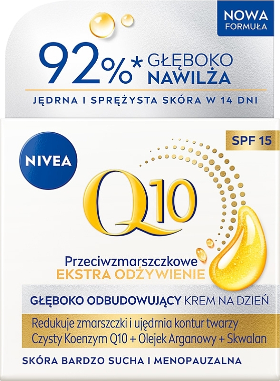 Przeciwzmarszczkowy, odbudowujący krem na dzień SPF15 - NIVEA Visage Q10 Power Extra Day Cream